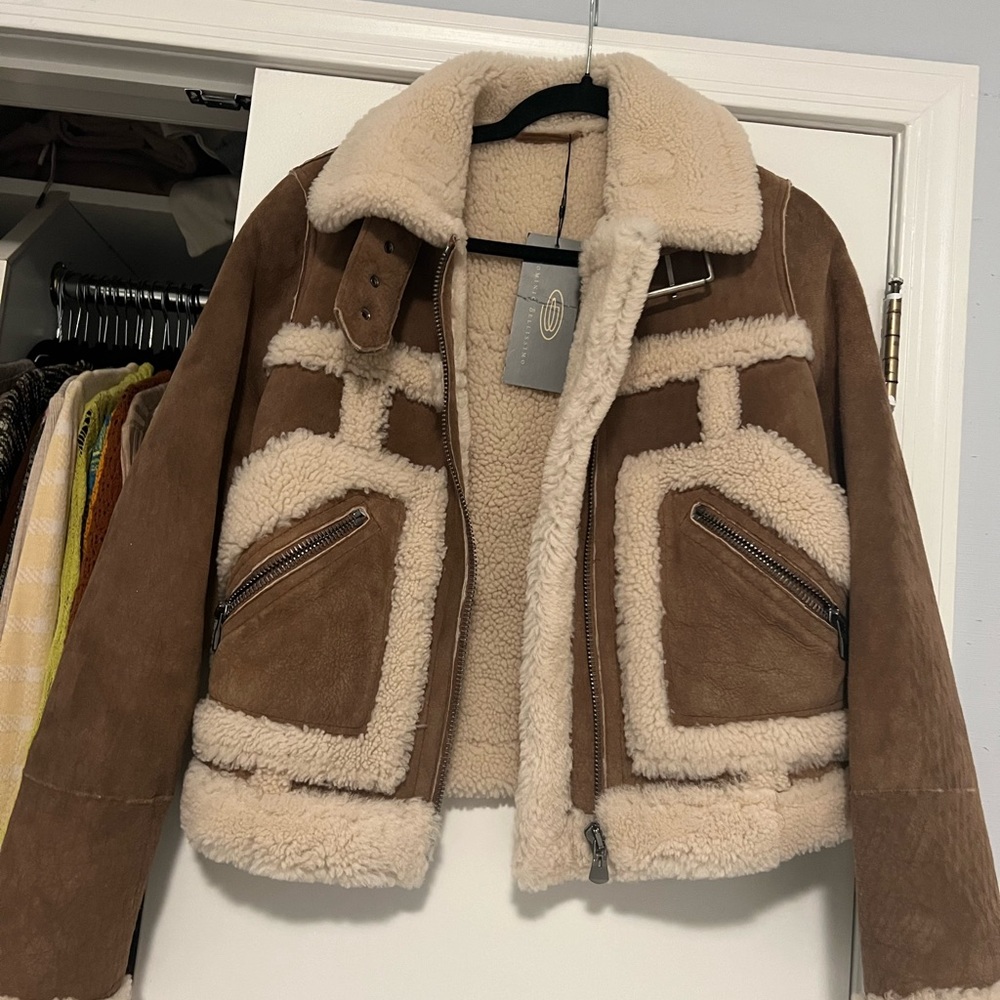 Brand new shearling and suede biker jacket